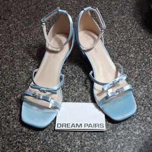 Dream Pairs Women's Light Blue Satin Heels
